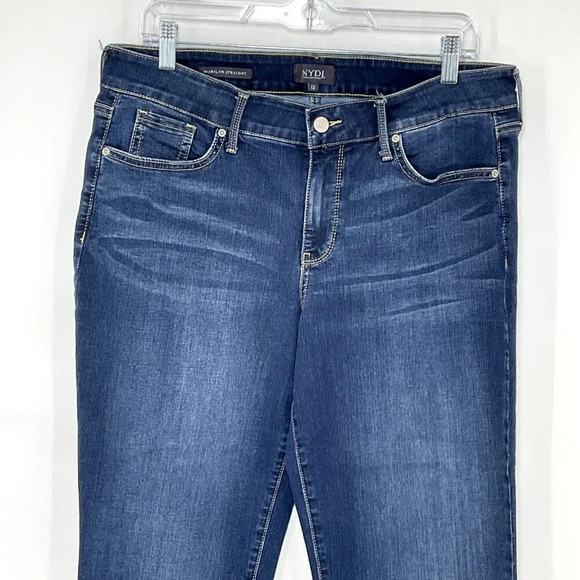 NYDJ Marilyn‎ Crop Straight Jeans Women Sz 12 Stretch Dark Wash Denim - Picture 4 of 10